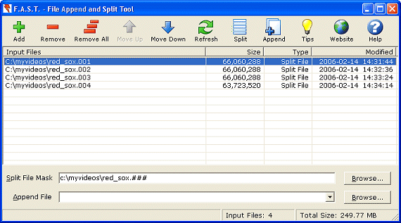 File Append and Split Tool - Main Window