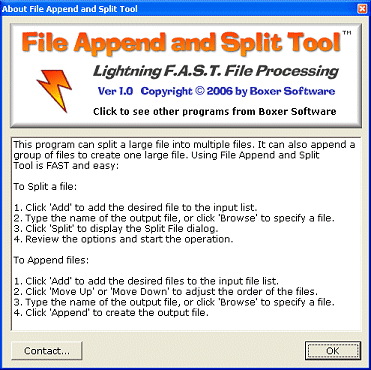 File Append and Split Tool - About Window